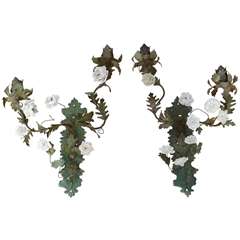 Pair of Italian Tole and Porcelain Two-Light Wall Appliqués, 19th Century 12