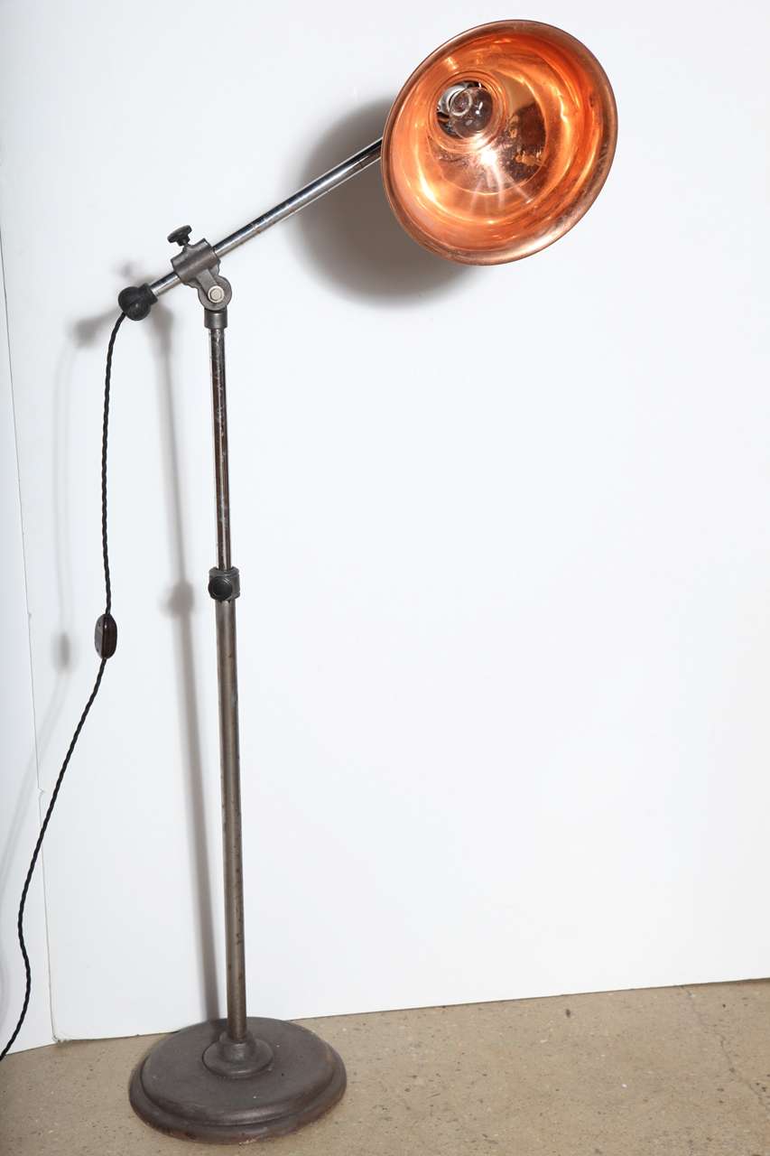 20th Century Articulating Industrial Floor Lamp With Copper Shade
