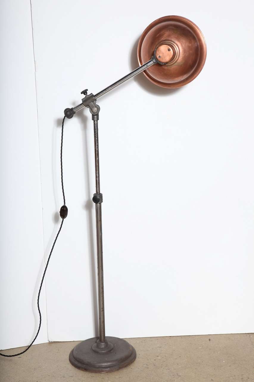 Iron Articulating Industrial Floor Lamp With Copper Shade