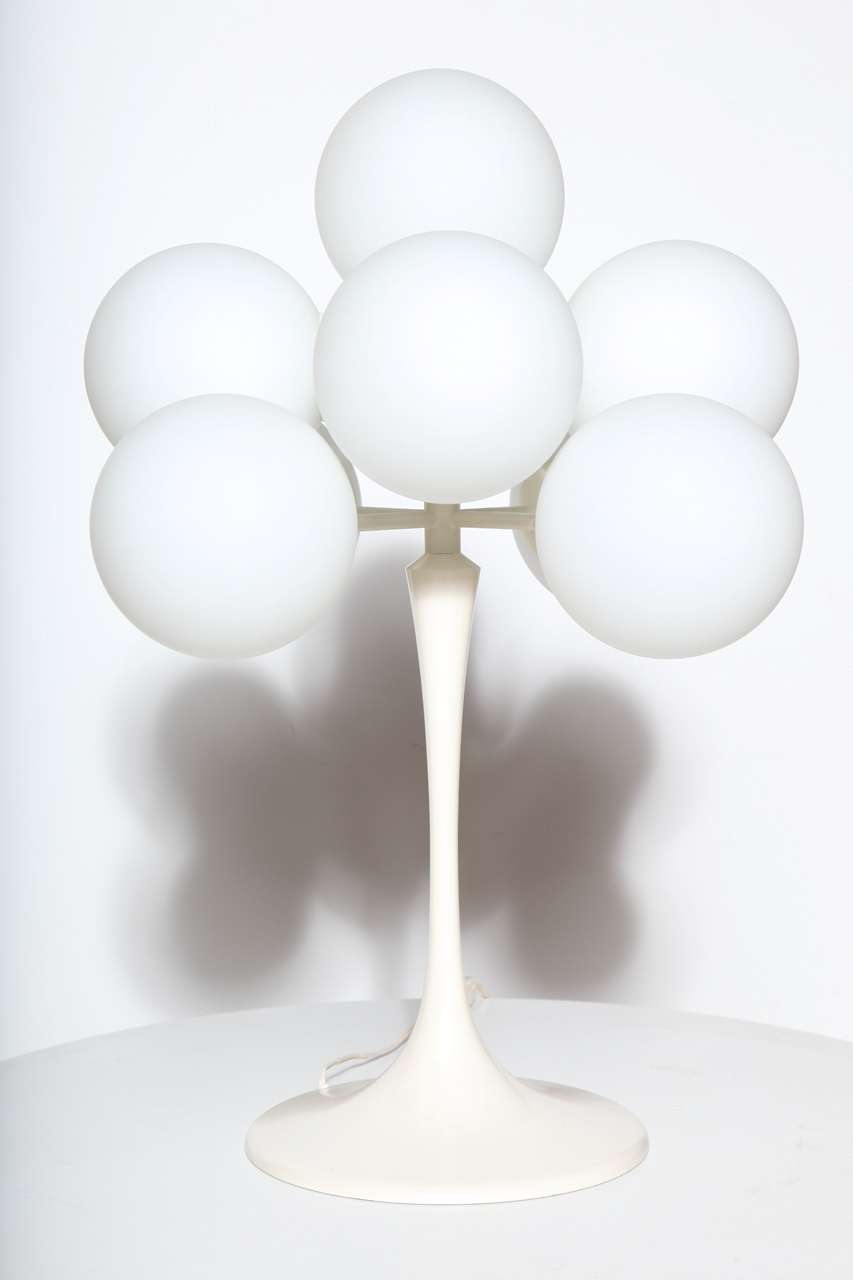 Scandinavian Modern Max Bill Style E. R. Nele Original White Nine Globe Tulip Table Lamp, 1960s For Sale