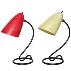 Circa 1953 Kurt Versen Pale Yellow and Red Fiberglass "Loop" Desk Lamps 7