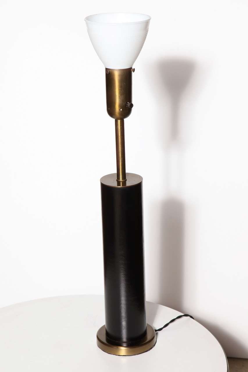 tall Walter Von Nessen Black Leather Table Lamp