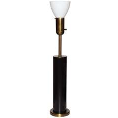 tall Walter Von Nessen Black Leather Table Lamp