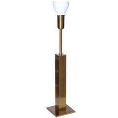 Tall Nessen Studios All Brass "Skyscraper" Table Lamp with Glass Shade, 1940s 