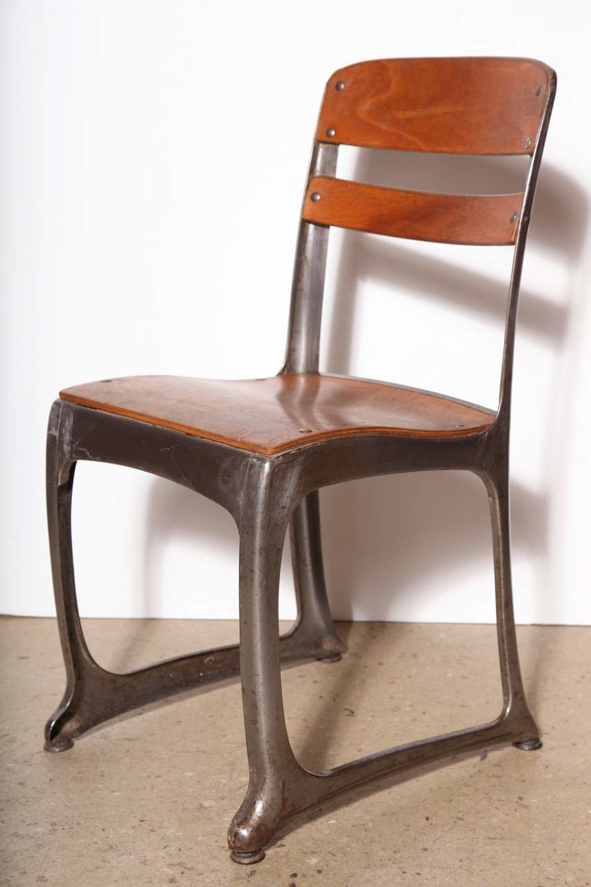 8 - 1920, American Seating Company of Grand Rapids, Michigan, Model 368, ergonomic ENVOY classroom chairs. Made of pressed Steel with molded Plywood seats and backs - complete with adjusting lower rail and leveling feet.  Sturdy and extremely