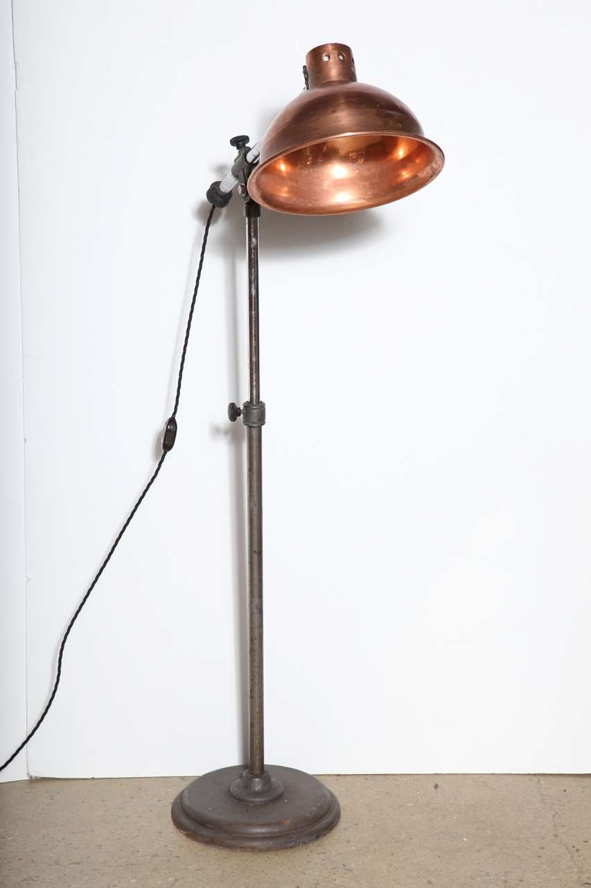 Articulating Industrial Floor Lamp With Copper Shade at 1stDibs
