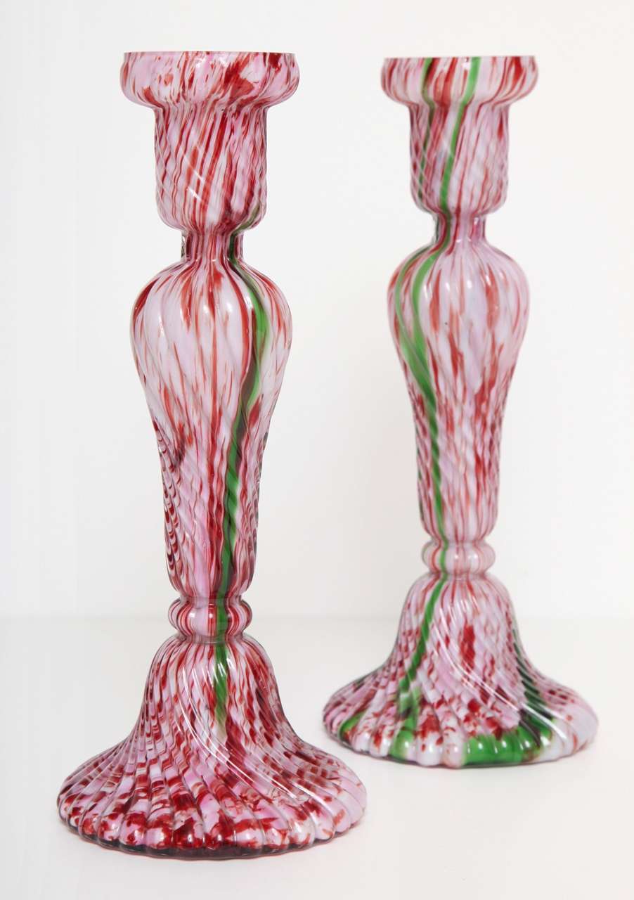 A Pair of Venetian Blown Glass Candlesticks