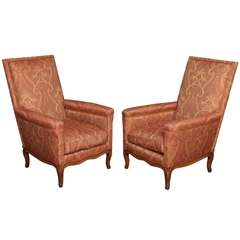Pair of French Upholstered Walnut Bergeres