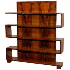 Art Deco Walnut Bookcase with Tall Back