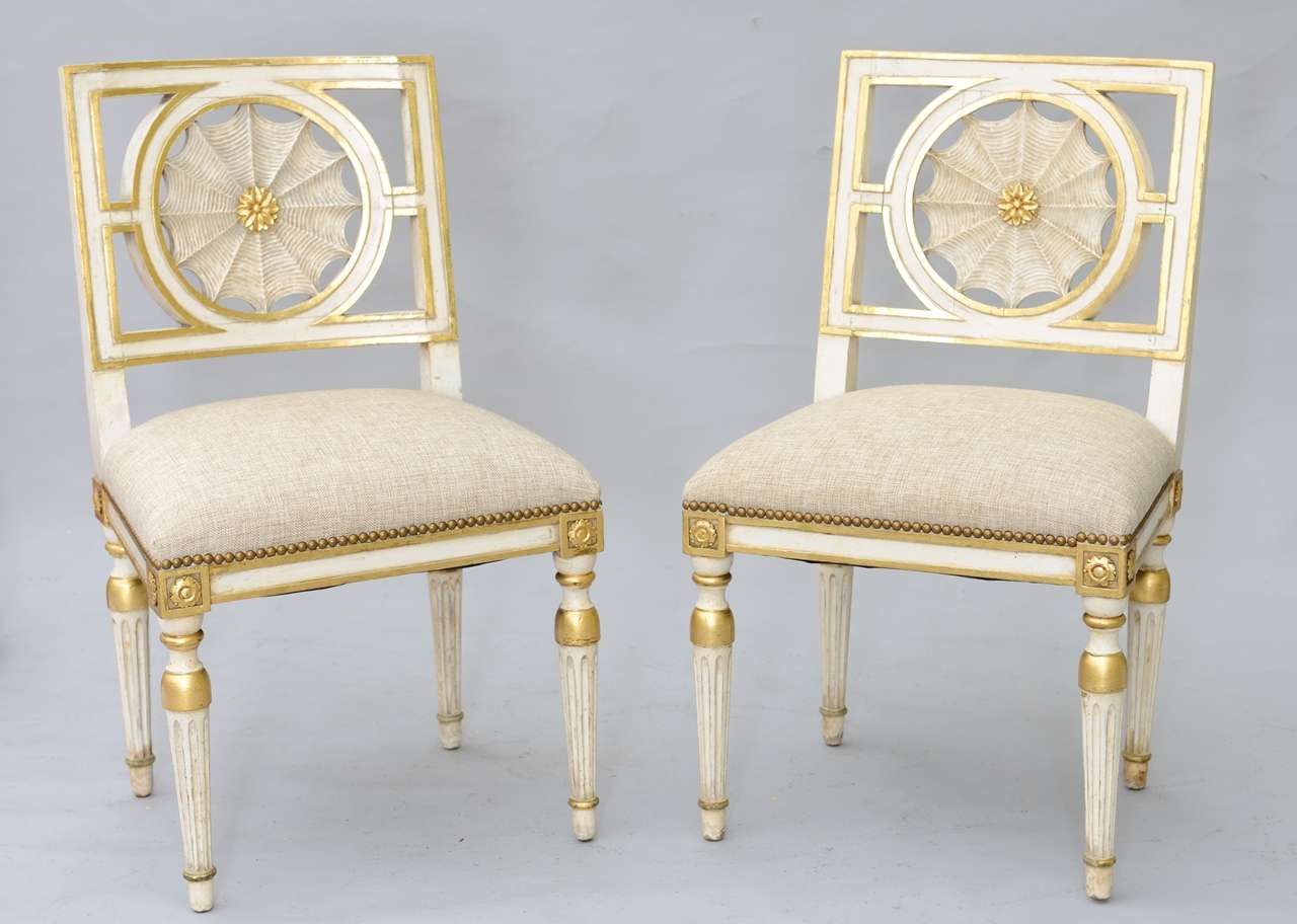 Set of Six Web Back Italian Dining Room Chairs
