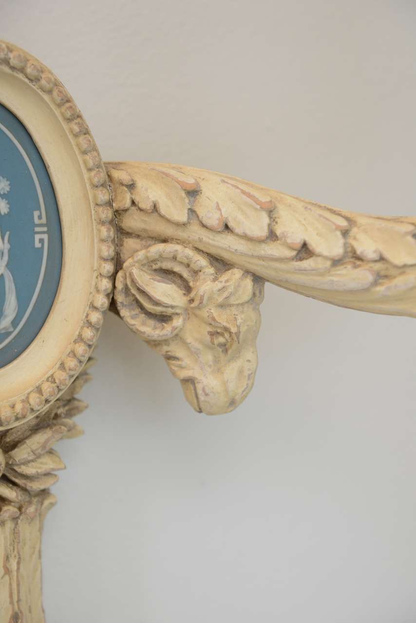 19th Century Pair of 19c. Carved Wood Sconces Centered by Wedgewood Bisque Plaques. For Sale