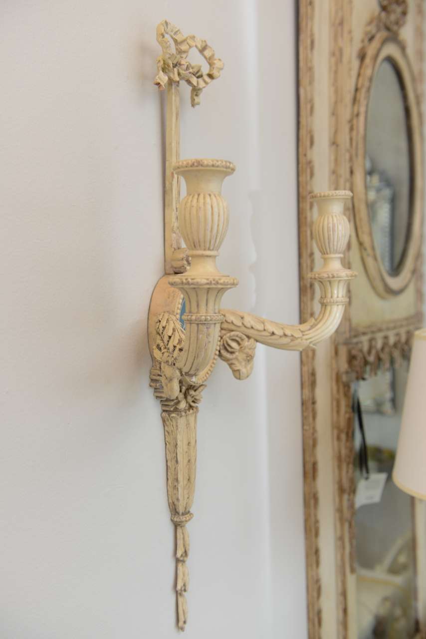 Pair of 19c. Carved Wood Sconces Centered by Wedgewood Bisque Plaques. For Sale 1