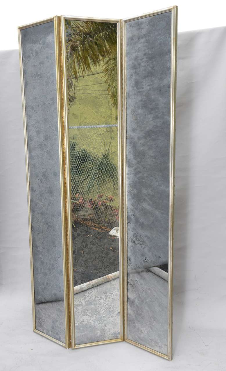 Pair of Vintage Mirrored Three Panel Screens 4