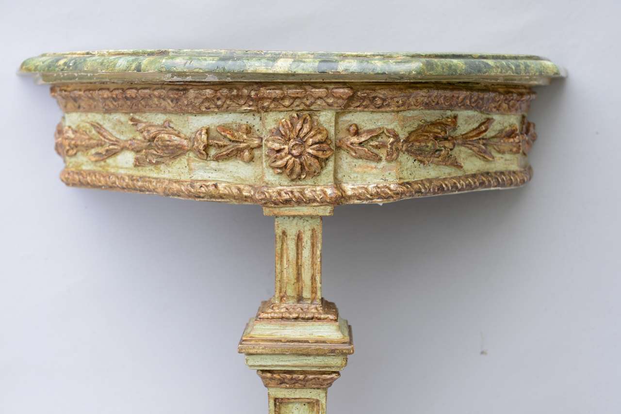 Pair of 19c. Italian Single Leg Console Tables In Distressed Condition In West Palm Beach, FL