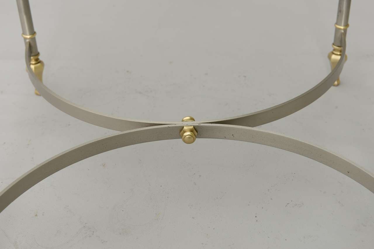 Italian Jansen Style End Table of Polished Steel and Brass