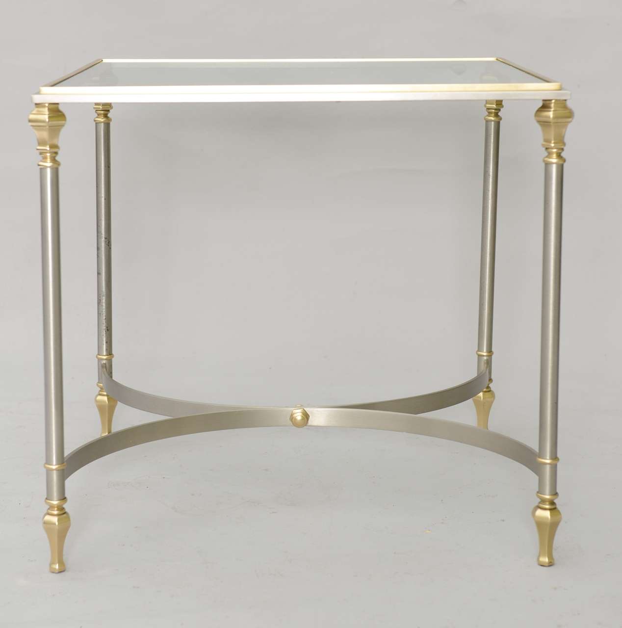 Jansen Style End Table of Polished Steel and Brass In Excellent Condition In West Palm Beach, FL