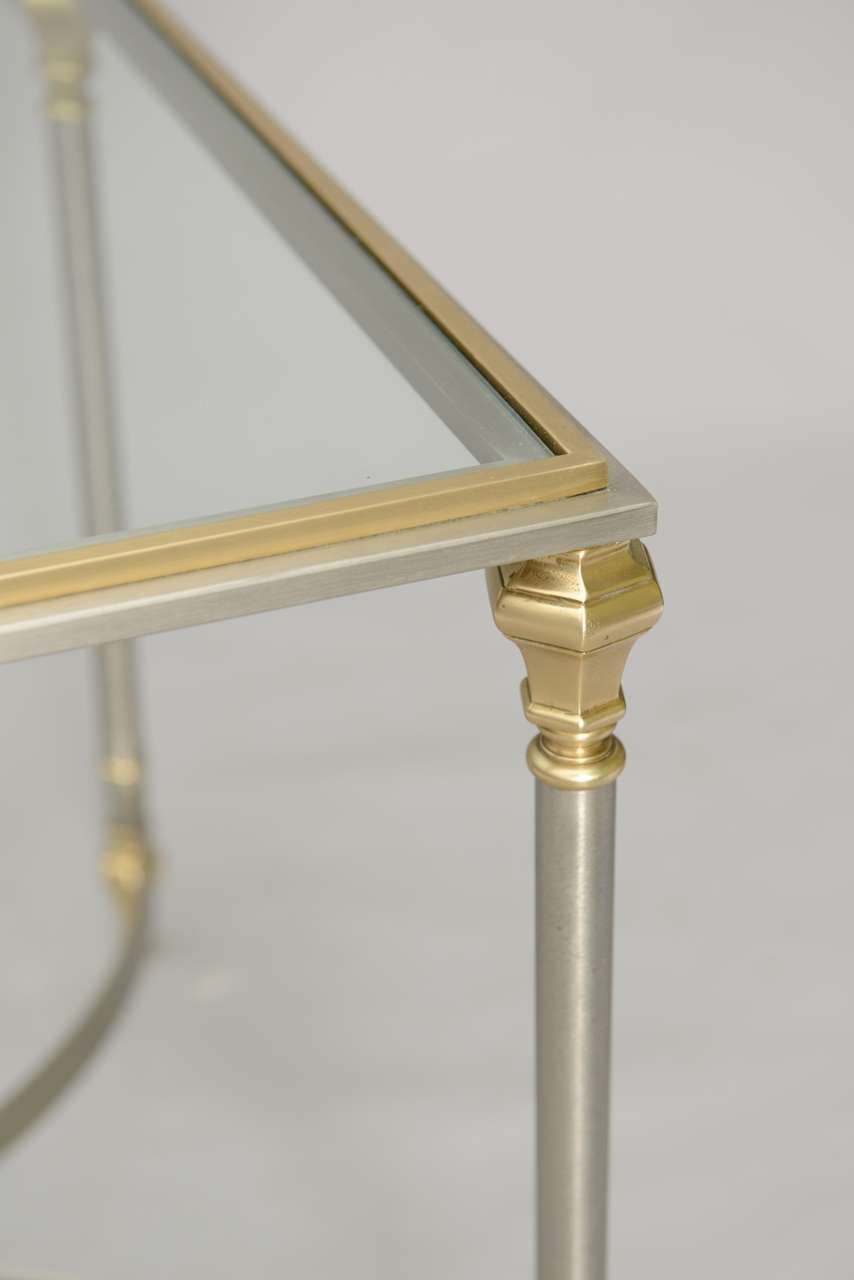 Mid-20th Century Jansen Style End Table of Polished Steel and Brass