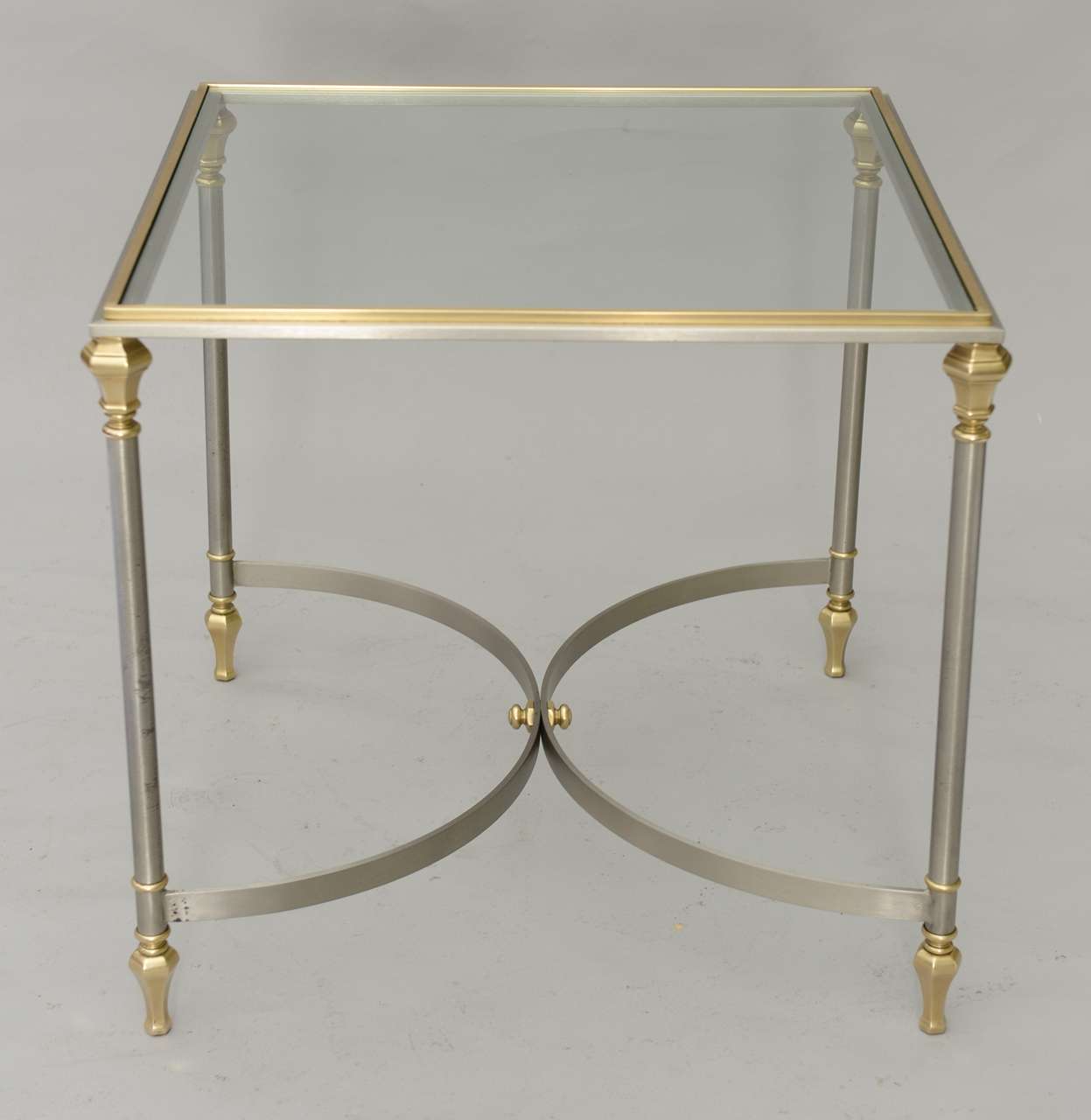 Jansen Style End Table of Polished Steel and Brass 3