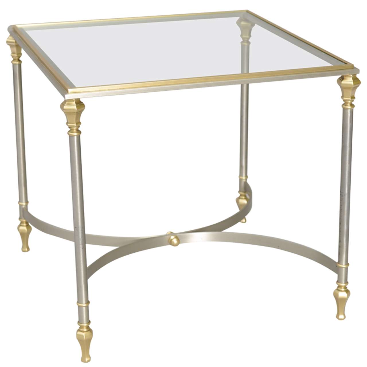 Jansen Style End Table of Polished Steel and Brass