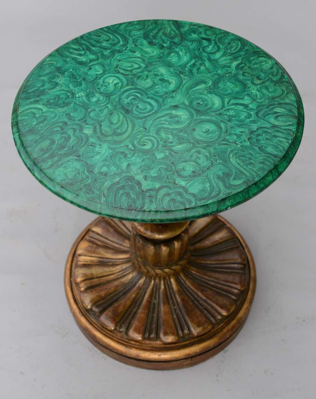 20th Century Round Italian Accent Table with Faux Malachite Top