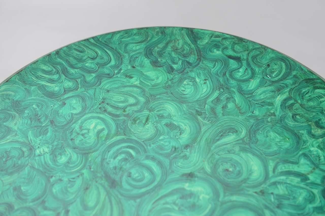 Wood Round Italian Accent Table with Faux Malachite Top