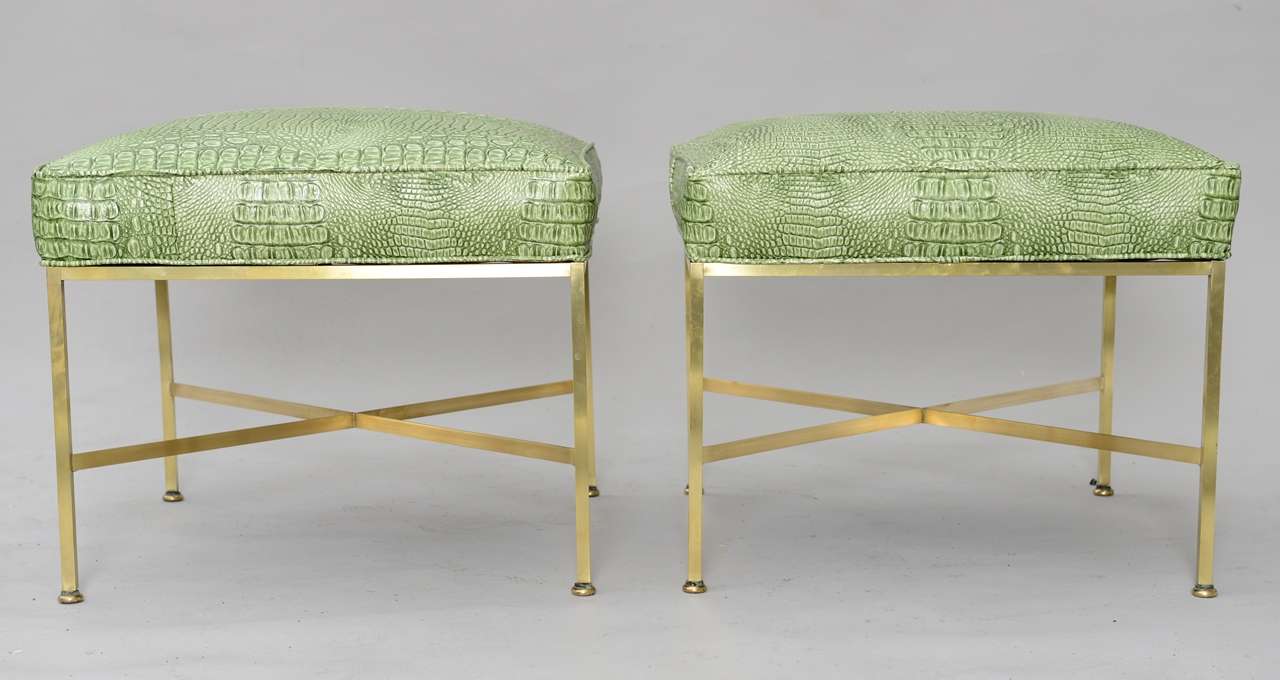 Mid-20th Century Pair of Paul McCobb Brass X-frame Stools