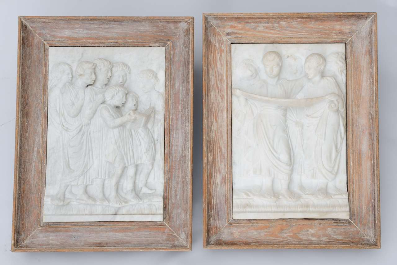 Pair of Early Italian Carved Marble Plaques For Sale at 1stDibs
