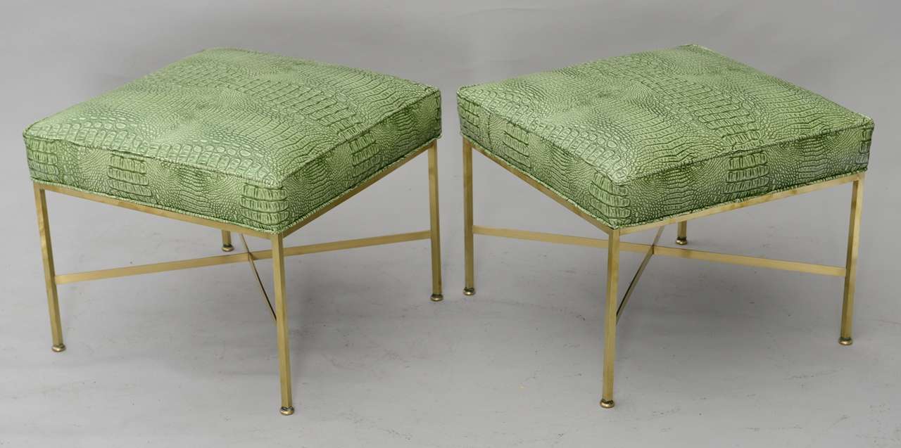 Pair of Paul McCobb Brass Xframe Stools at 1stDibs