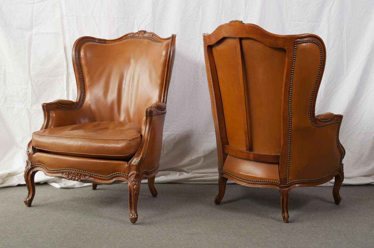 Leather Louis 15th Style Bergere Chairs