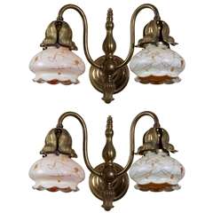 Pair of Art Nouveau Sconces with Steuben Shades