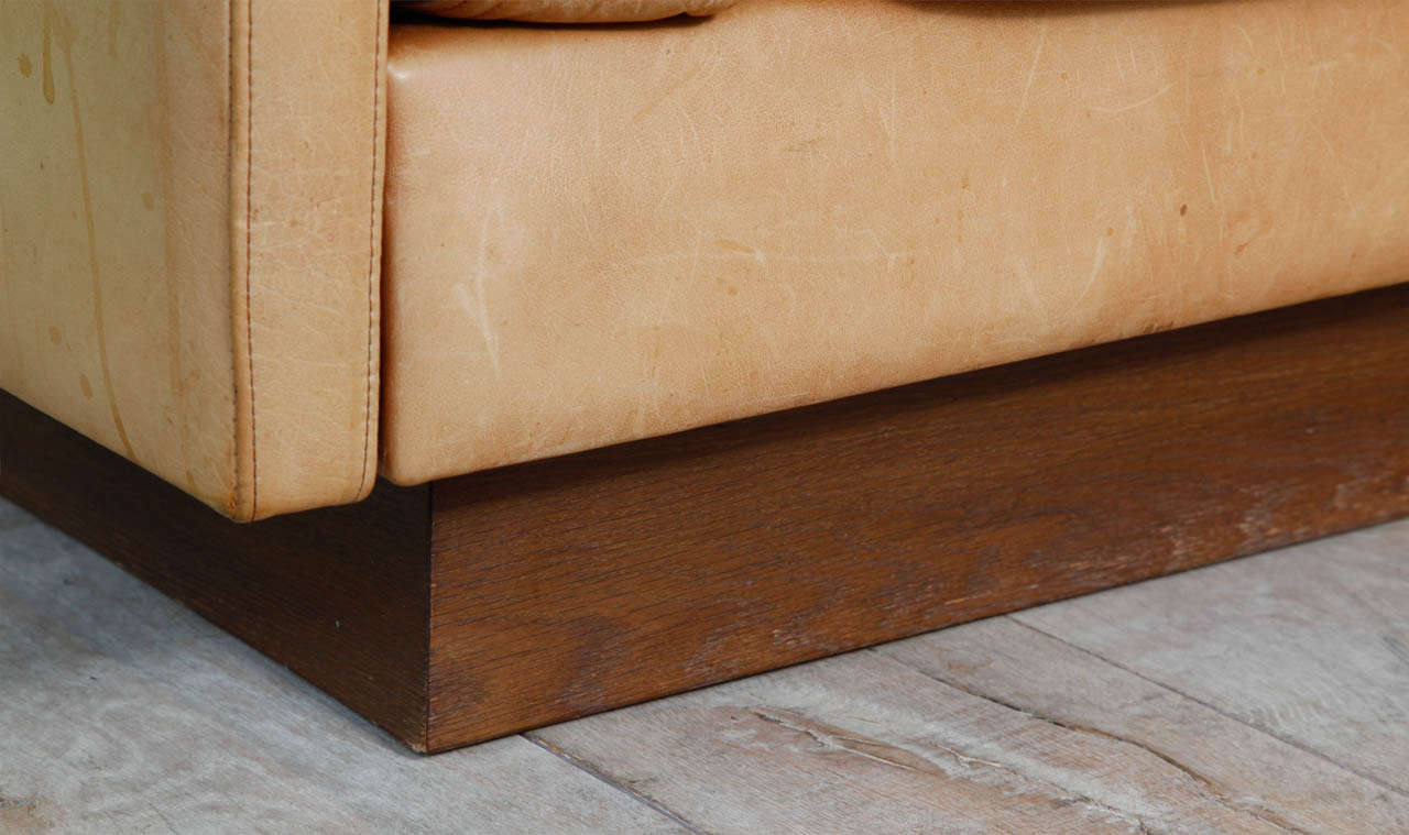 L Shaped Leather and Wood Sofa 1970 2