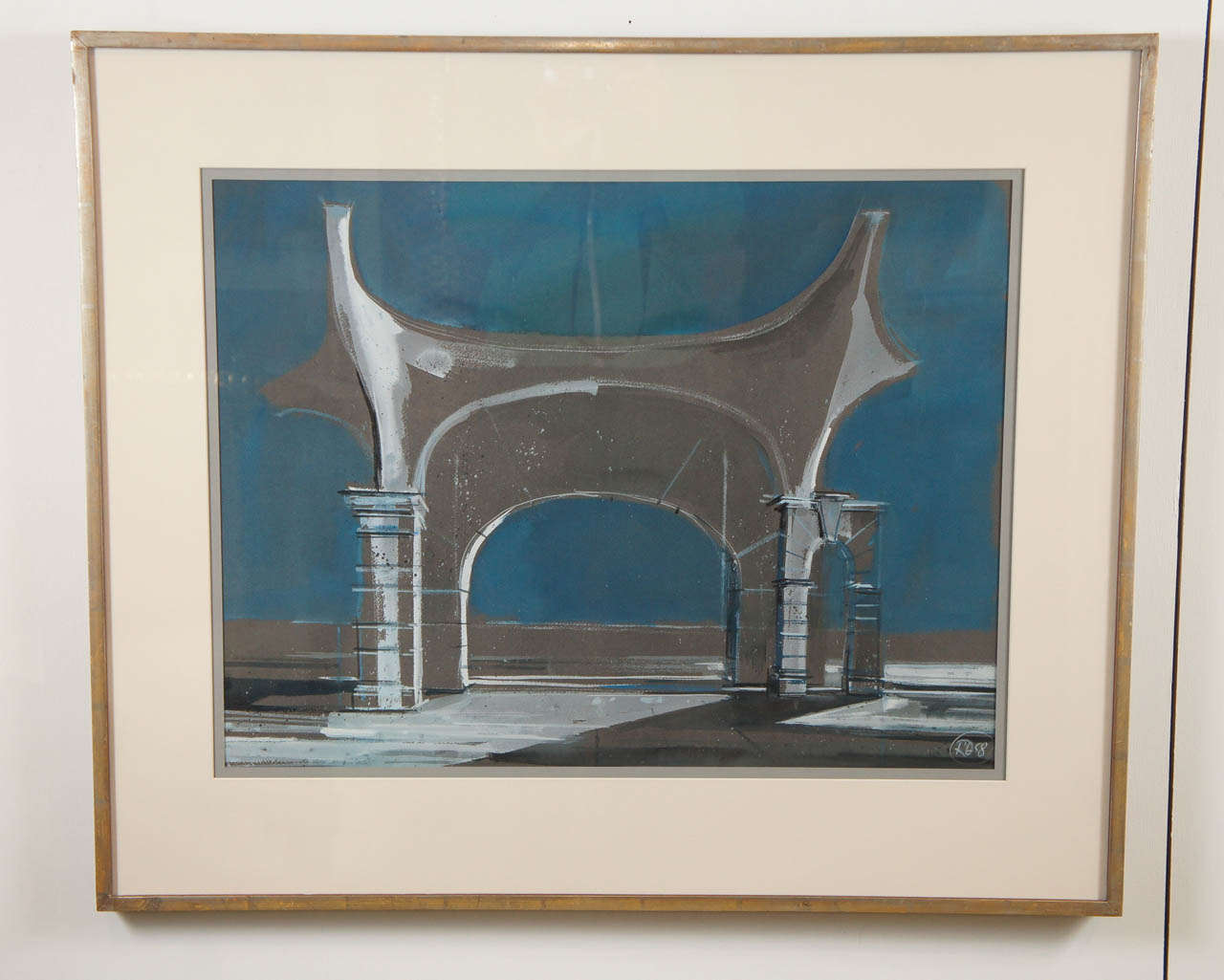 Here is a great painting in a surrealist style of an arch by Robert Davidson. 
The rendering and paint application is bold and graphic and may be a set design. The painting is signed by the artist and dated 1958.