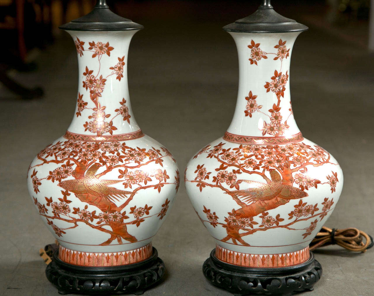 Circa 1930 pair of glazed Chinese ceramic vases as lamps