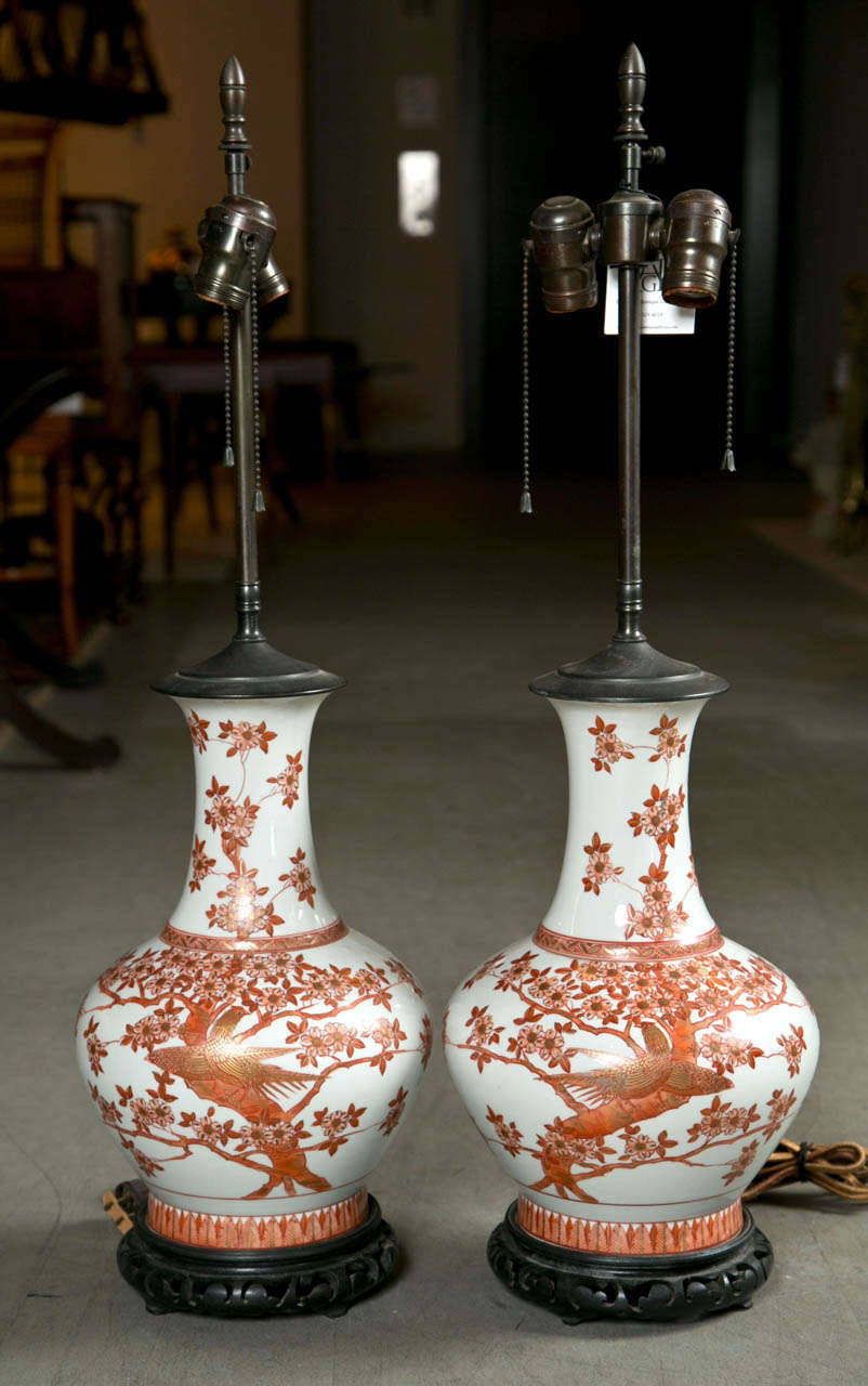 Pair of Chinese Vases as Lamps For Sale 4
