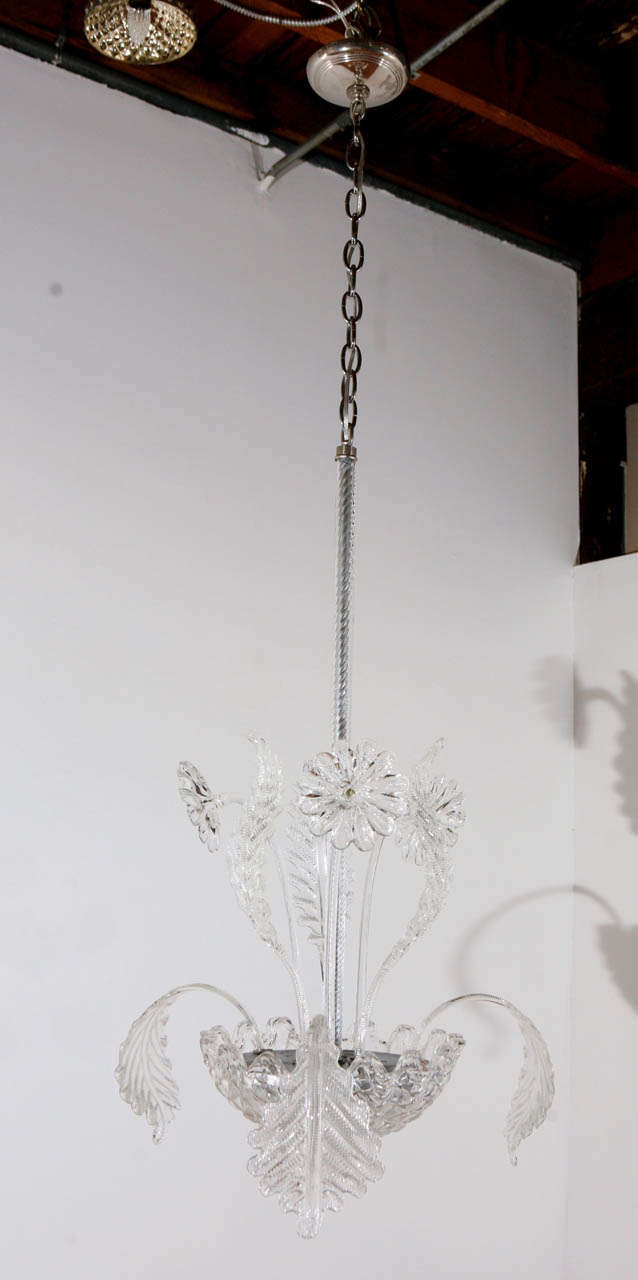 Whimsical Murano fixture with glass flowers and leaves. Newly rewired for three candelabra bulbs; each socket can take up to a 75 watt bulb.