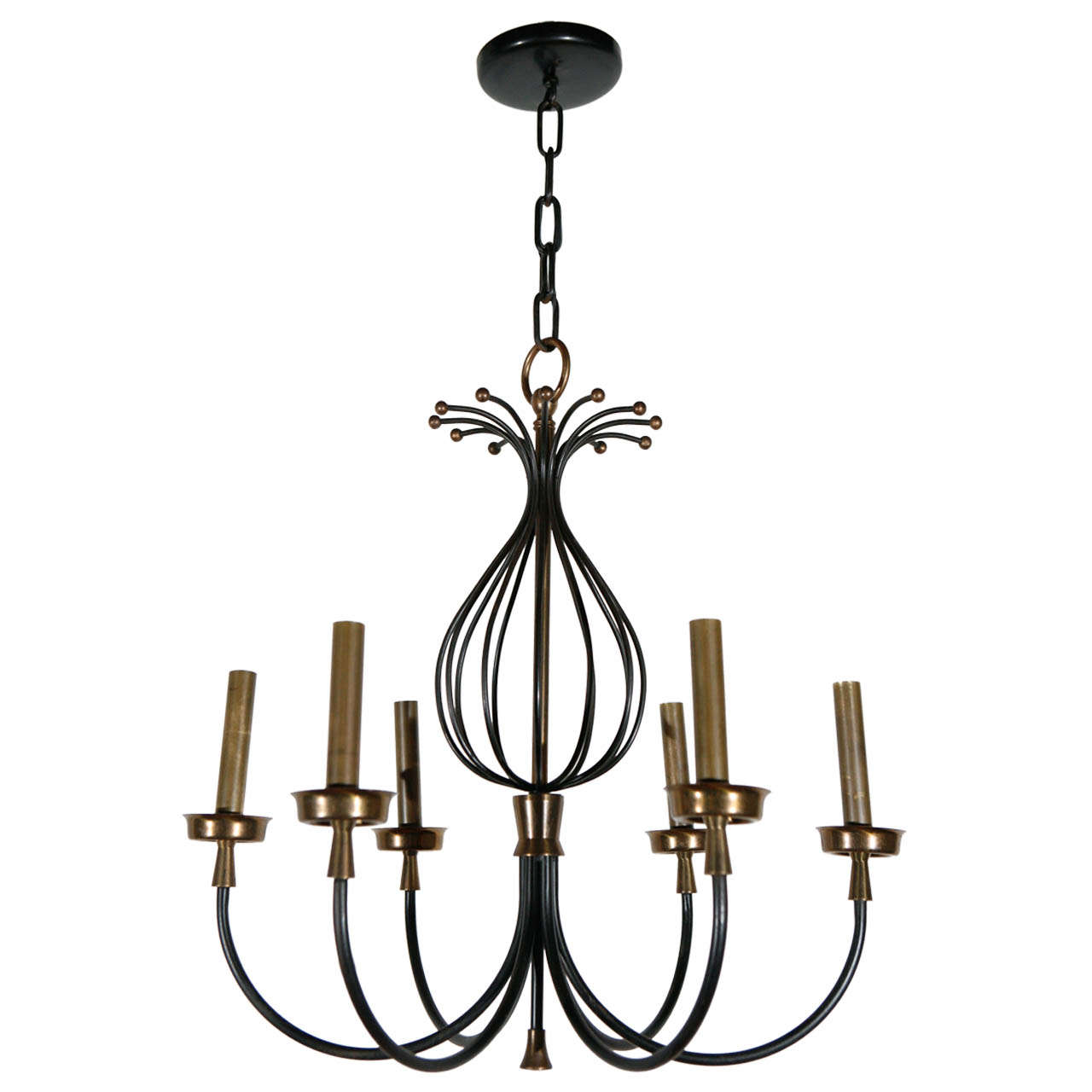Iron and Brass French Chandelier For Sale