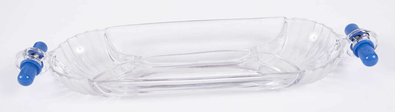 Rare Heisey Walter Von Nessen Stanhope Serving Tray with Blue Phenolic Handles