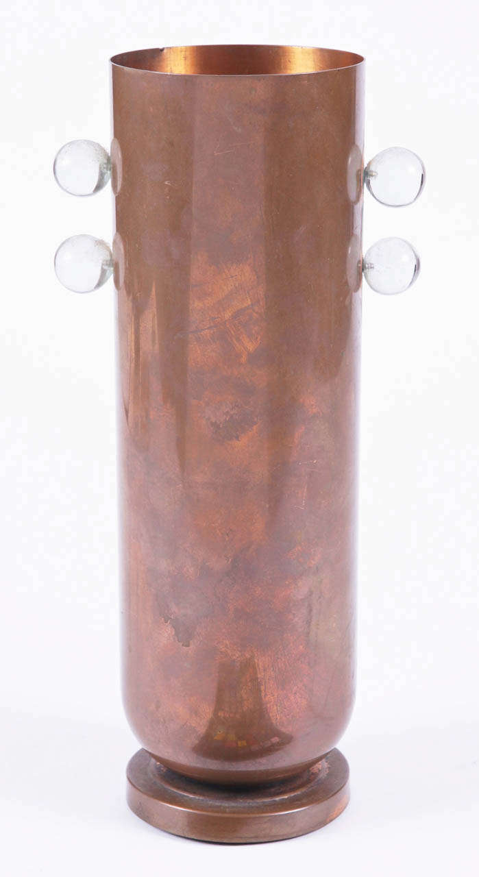 Bauhaus Influenced Art Deco Copper Vase with Lucite Ornamentation