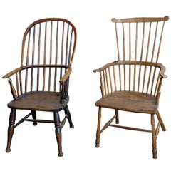 A 19th century English elm sack-back Windsor armchair (left)