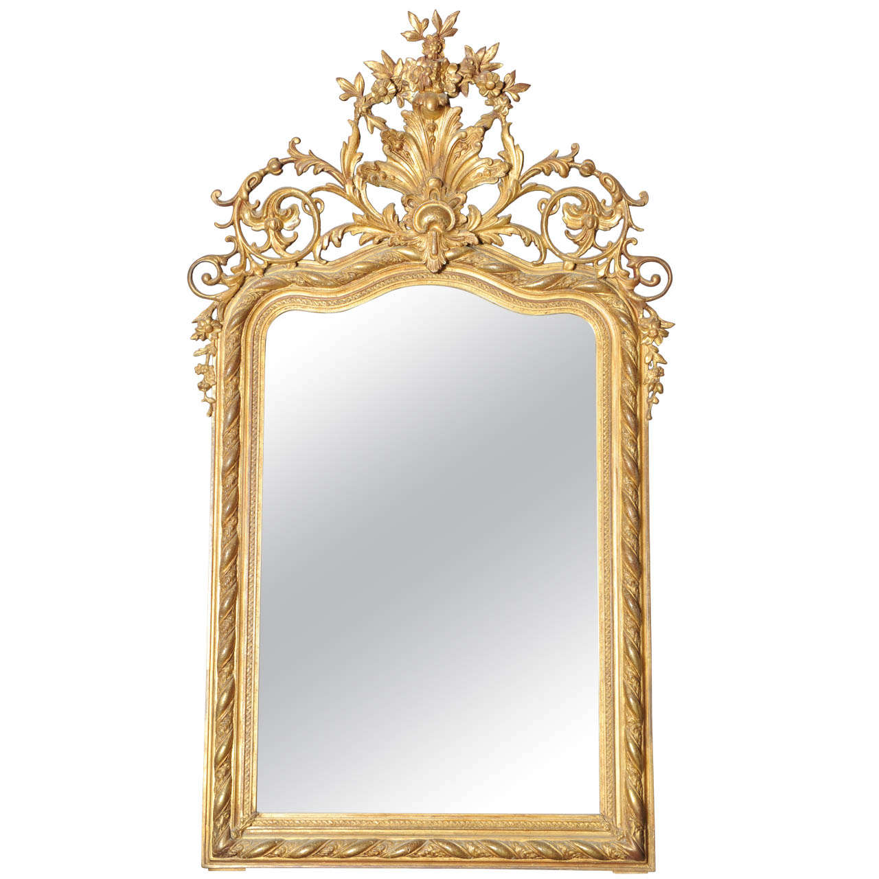 Large Mirror with Elaborate Vintage Gilt Wood Frame at 1stDibs