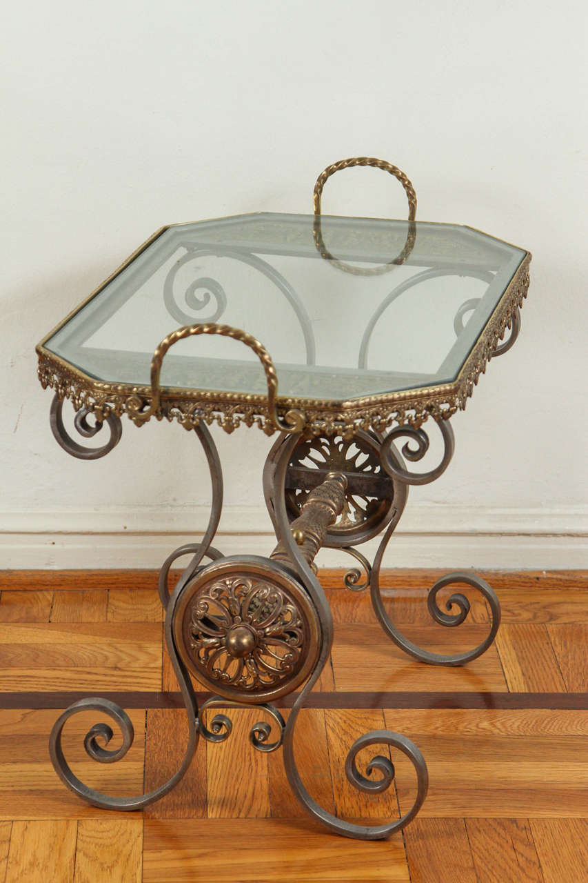 19th Century Solid Brass and Pewter Oscar Bach Side Tray Table For Sale