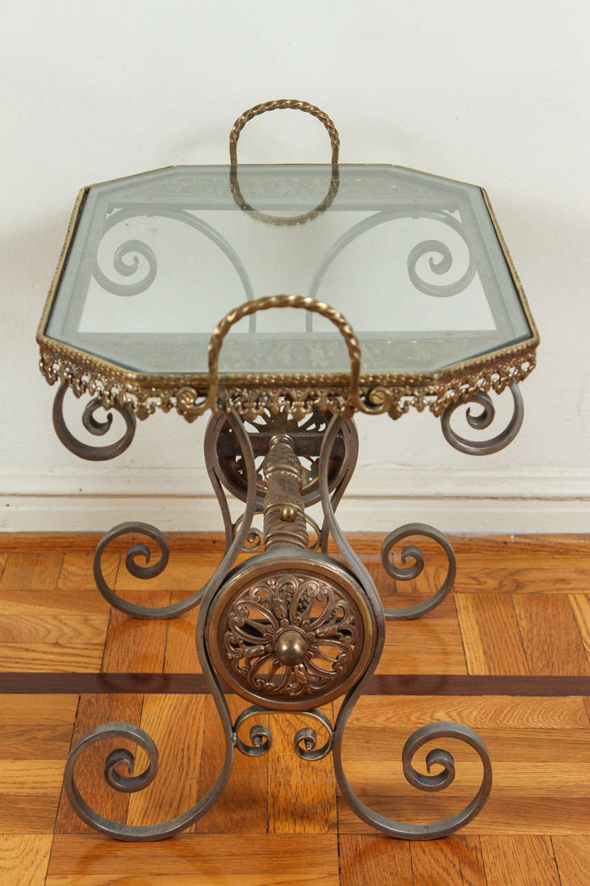 Solid Brass and Pewter Oscar Bach Side Tray Table For Sale 1