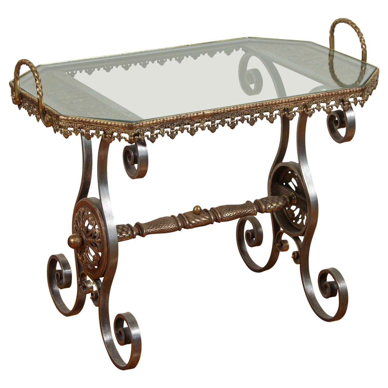 Solid Brass and Pewter Oscar Bach Side Tray Table For Sale