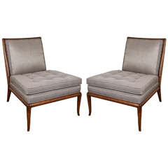 Pair of Upholstered T.H. Robsjohn-Gibbings Slipper Chairs