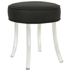 Upholstered William Haines Vanity Stool with Lucite Legs