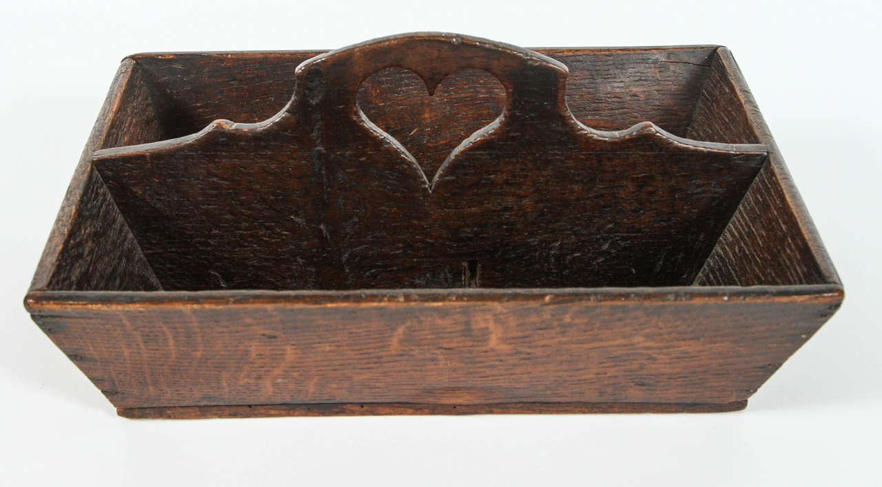 An English Oak Cutlery Tray with a Heart Cutout Handle, c. 1790
