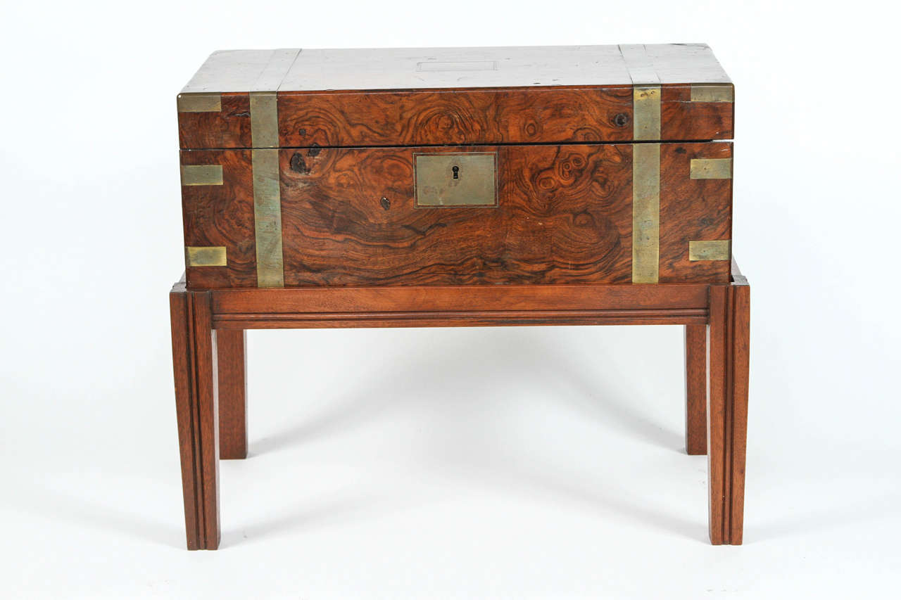 English Burl Walnut Writing Chest, circa 1850 on Later Stand