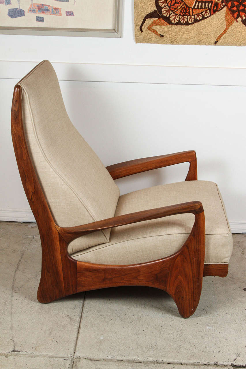 Walnut and Linen Lounge Chair by Allen Ditson 4
