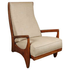 Walnut and Linen Lounge Chair by Allen Ditson