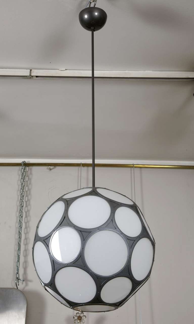 1960's Signed Perzel Suspension Chandelier In Metal And Glass  In Excellent Condition In Paris, FR